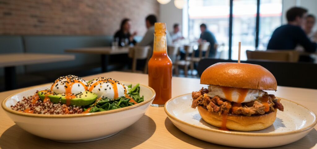15 Best Breakfast Spots in NYC That Locals Swear By 17 "Spandex" bowl with poached eggs, quinoa, and avocado, and the "Beast" sandwich