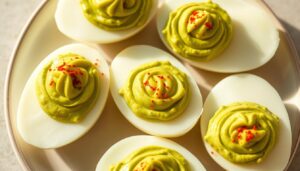 Avocado Deviled Eggs: A Creamy, Flavorful Treat 3 Upgrade your snack game with Avocado Deviled Eggs - a creamy, flavor-packed twist on the classic.