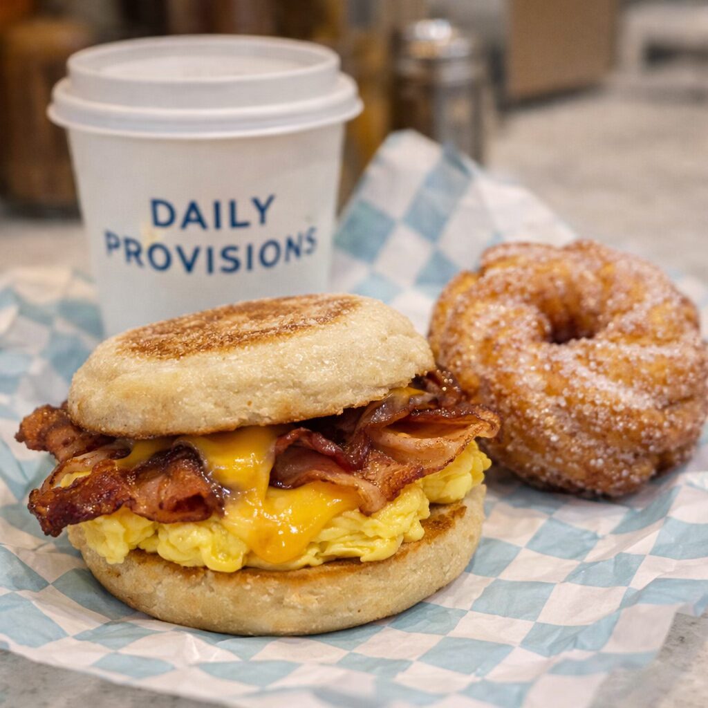 15 Best Breakfast Spots in NYC That Locals Swear By 6 Breakfast delight with bacon, egg, and cruller
