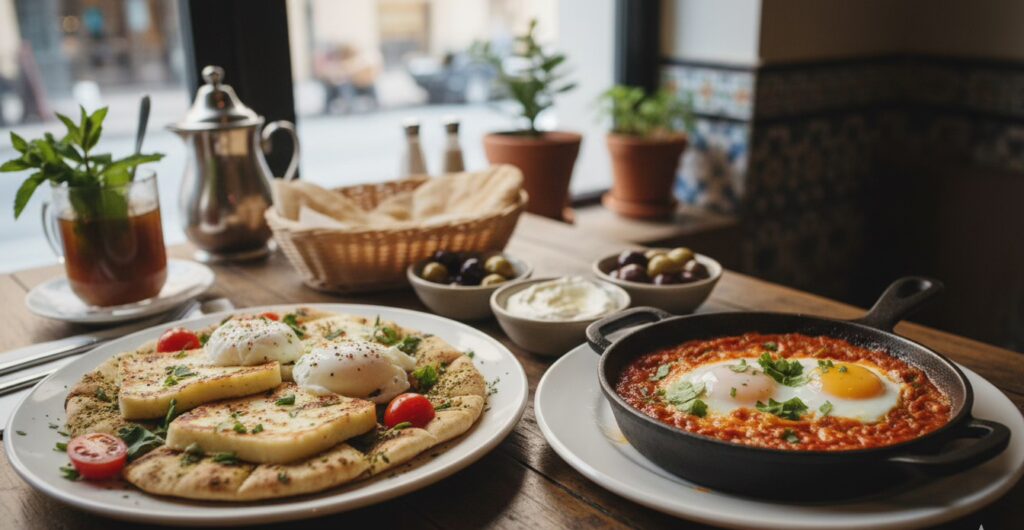 15 Best Breakfast Spots in NYC That Locals Swear By 12 Halloumi eggs with za'atar pita and the Moroccan eggs (poached in a spiced tomato sauce) from Cafe Mogador