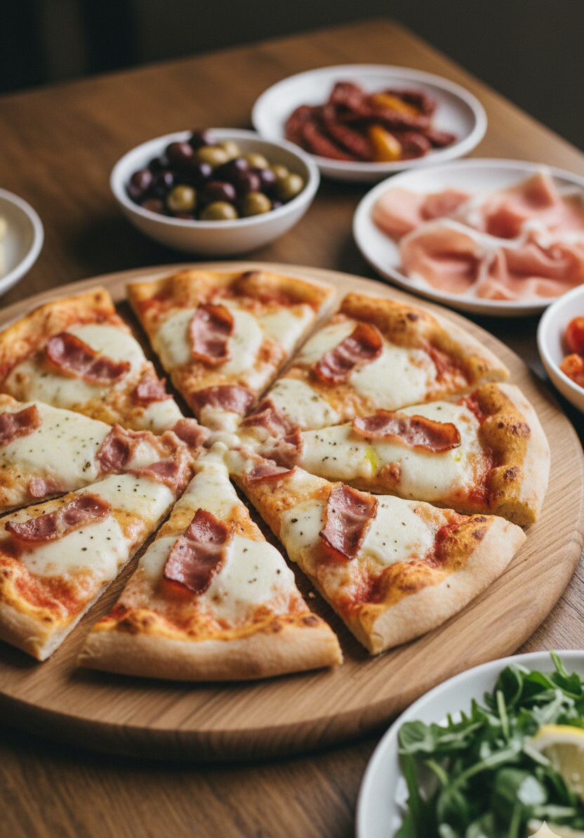 Pizza Carbonara, perfect for family-style dining