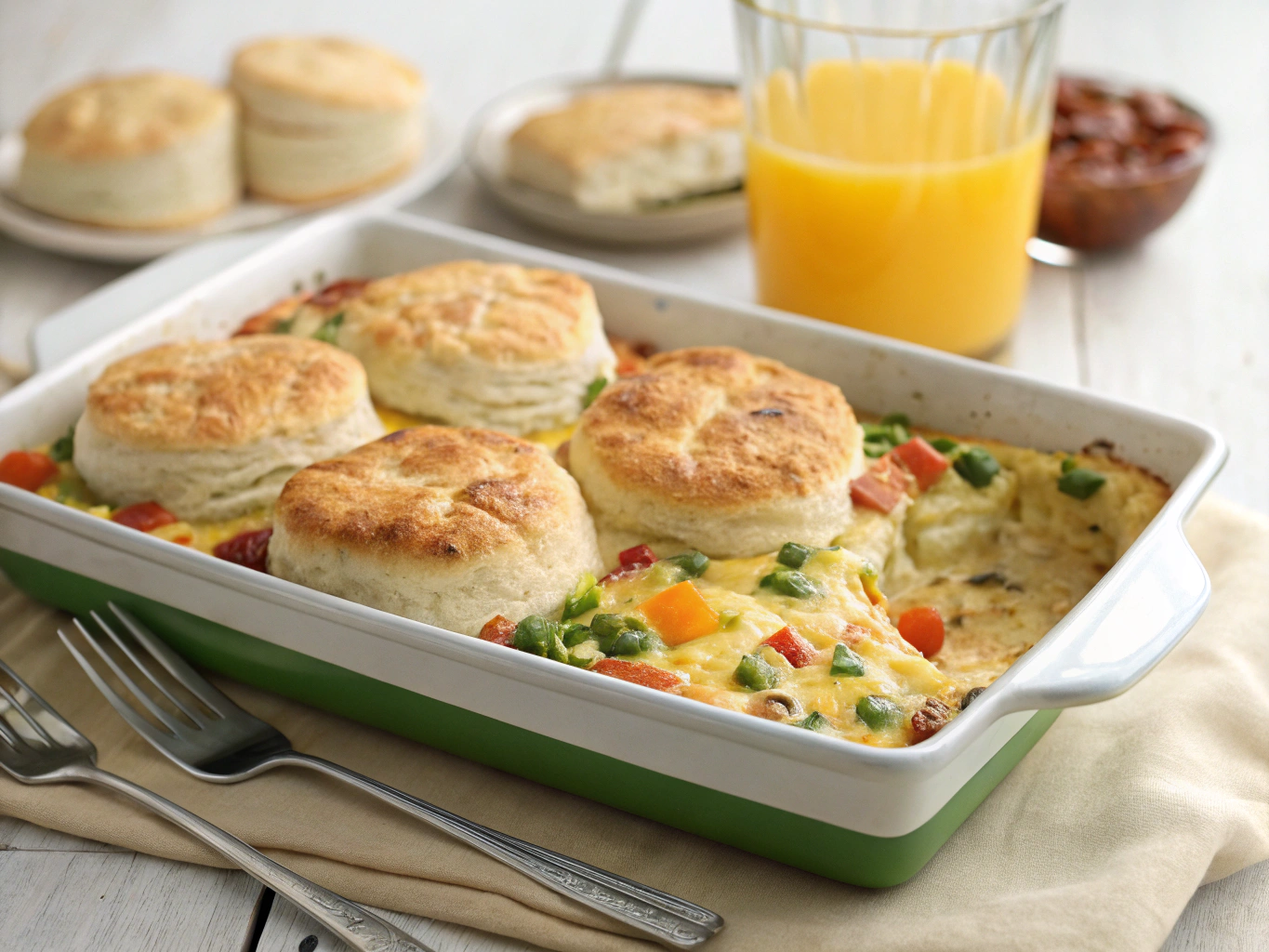 an image of [breakfast casserole recipe with biscuits] dish presented in a table