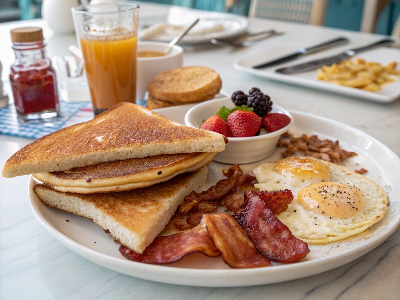 an image of [breakfast foods without eggs] dish presented in a table