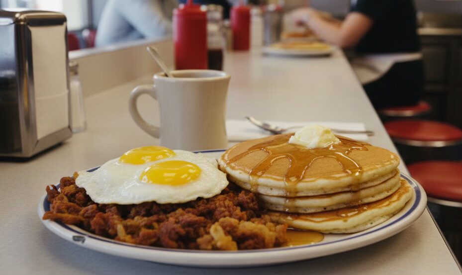 15 Best Breakfast Spots in NYC That Locals Swear By 14 corned beef hash with eggs and pancakes from Cup & Saucer