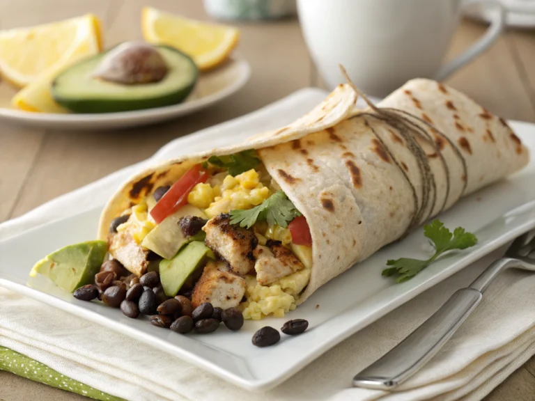 an image of [high protein breakfast burrito] dish presented in a table