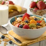an image of [high protein breakfast cereal] dish presented in a table
