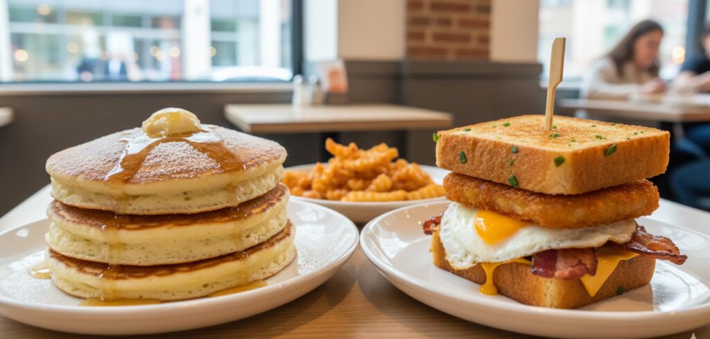 15 Best Breakfast Spots in NYC That Locals Swear By 18 honey butter pancakes and the breakfast sandwich on scallion milk bread with hashbrowns from Golden Diner