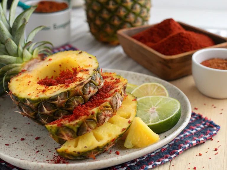 an image of [pineapple with tajin drawing] dish presented in a table