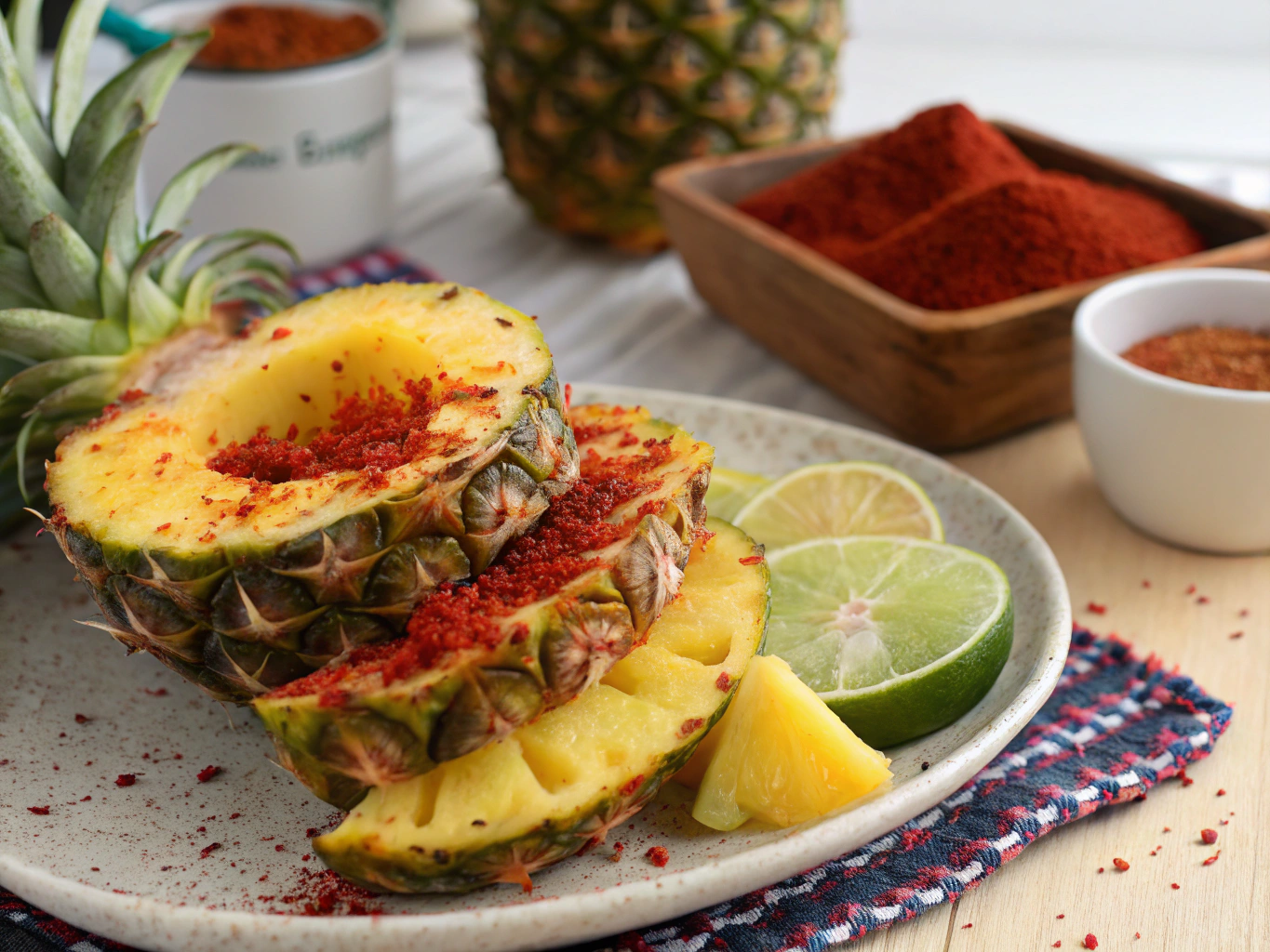 an image of [pineapple with tajin drawing] dish presented in a table
