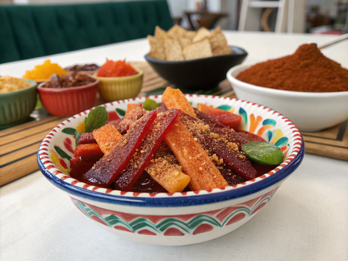 an image of [tajin chamoy] dish presented in a table