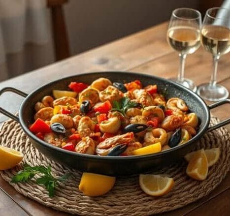 traditional Spanish paella presentation