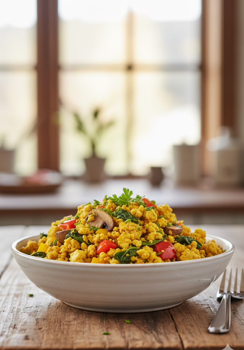 10 Easy Vegan Brunch Foods 2 Tofu Scramble with Roasted Vegetables