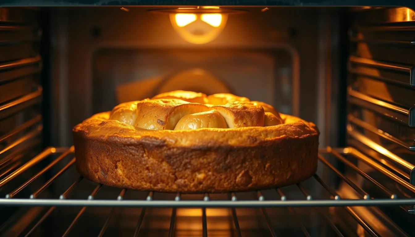 delicious apple cake baking in oven delicious apple cake baking in oven