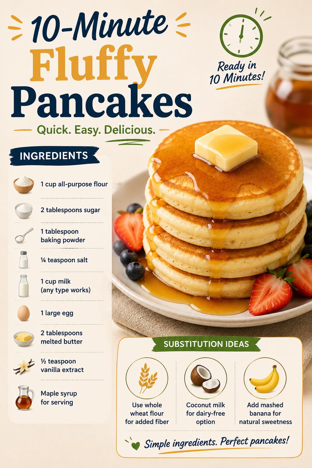 2 Easy Sweet Breakfast Recipes 2 10-Minute Fluffy Pancakes