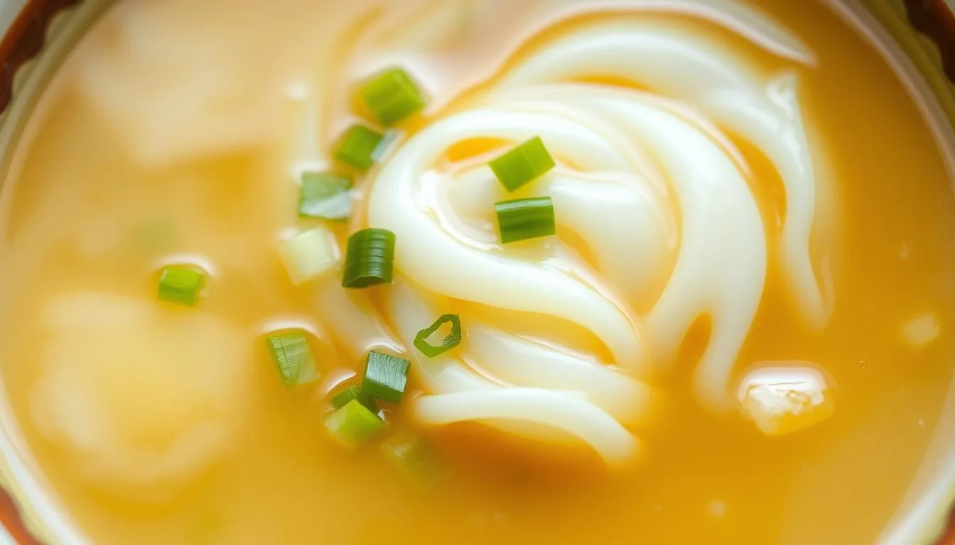Chinese egg drop soup garnished with scallions Chinese egg drop soup garnished with scallions