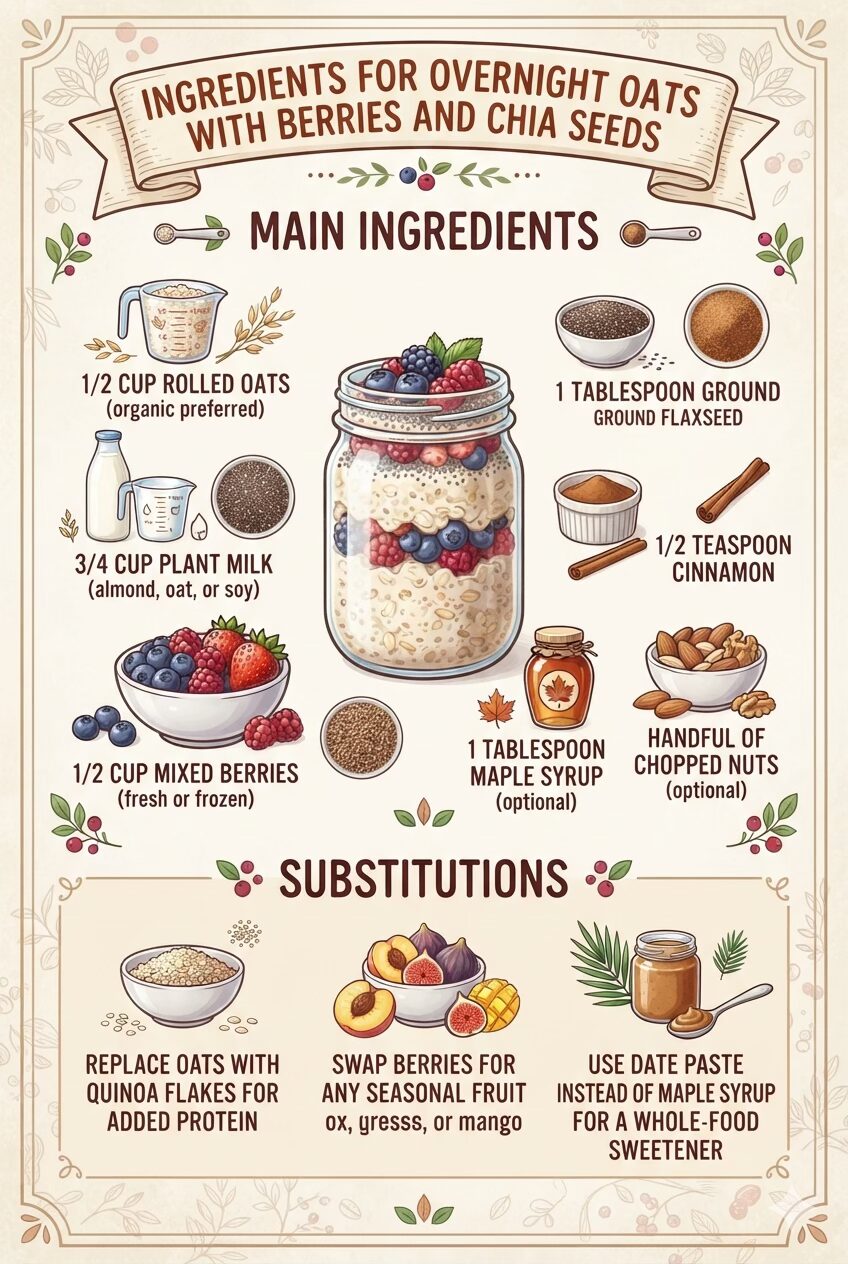 Healthy Forks Over Knives Breakfast Recipes 2 Ingredients for Overnight Oats with Berries and Chia Seeds