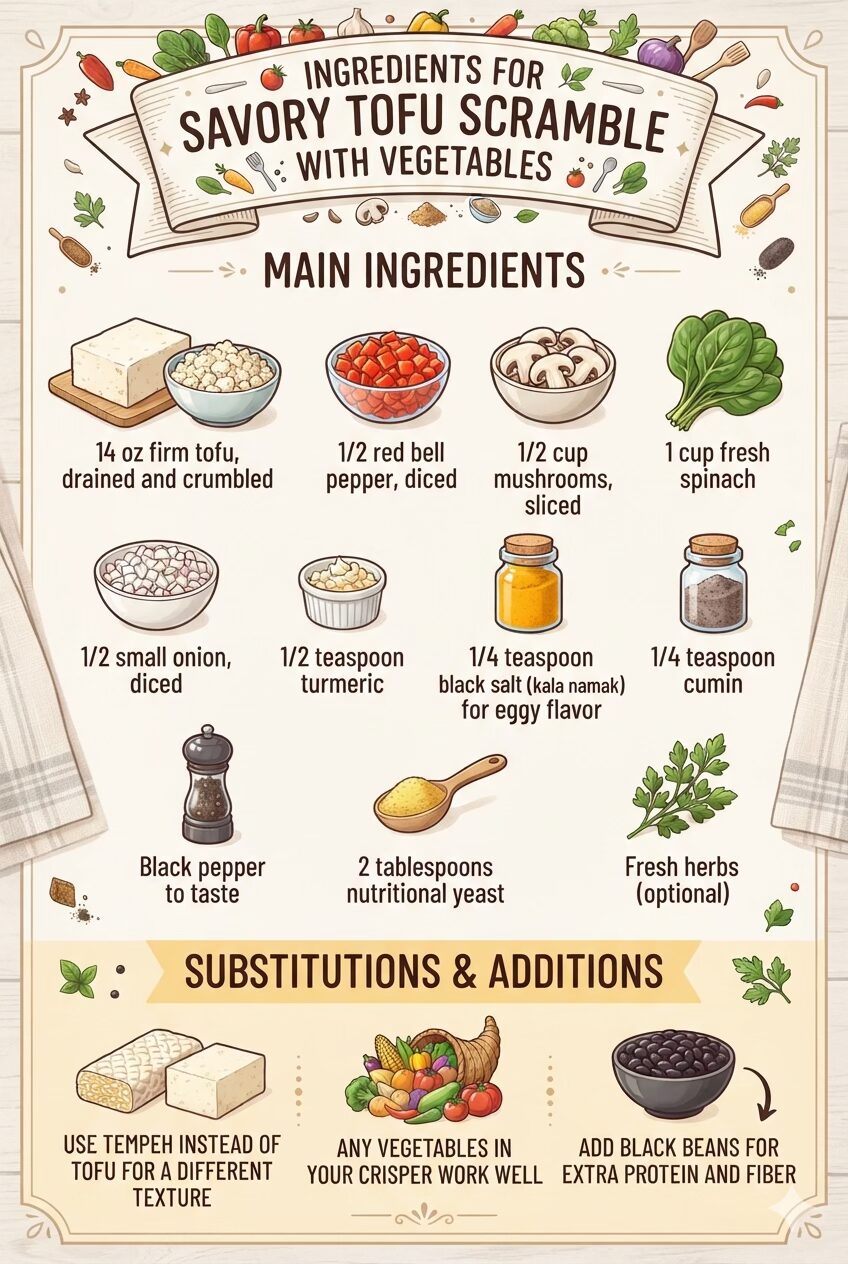 Healthy Forks Over Knives Breakfast Recipes 3 Ingredients for Savory Tofu Scramble with Vegetables